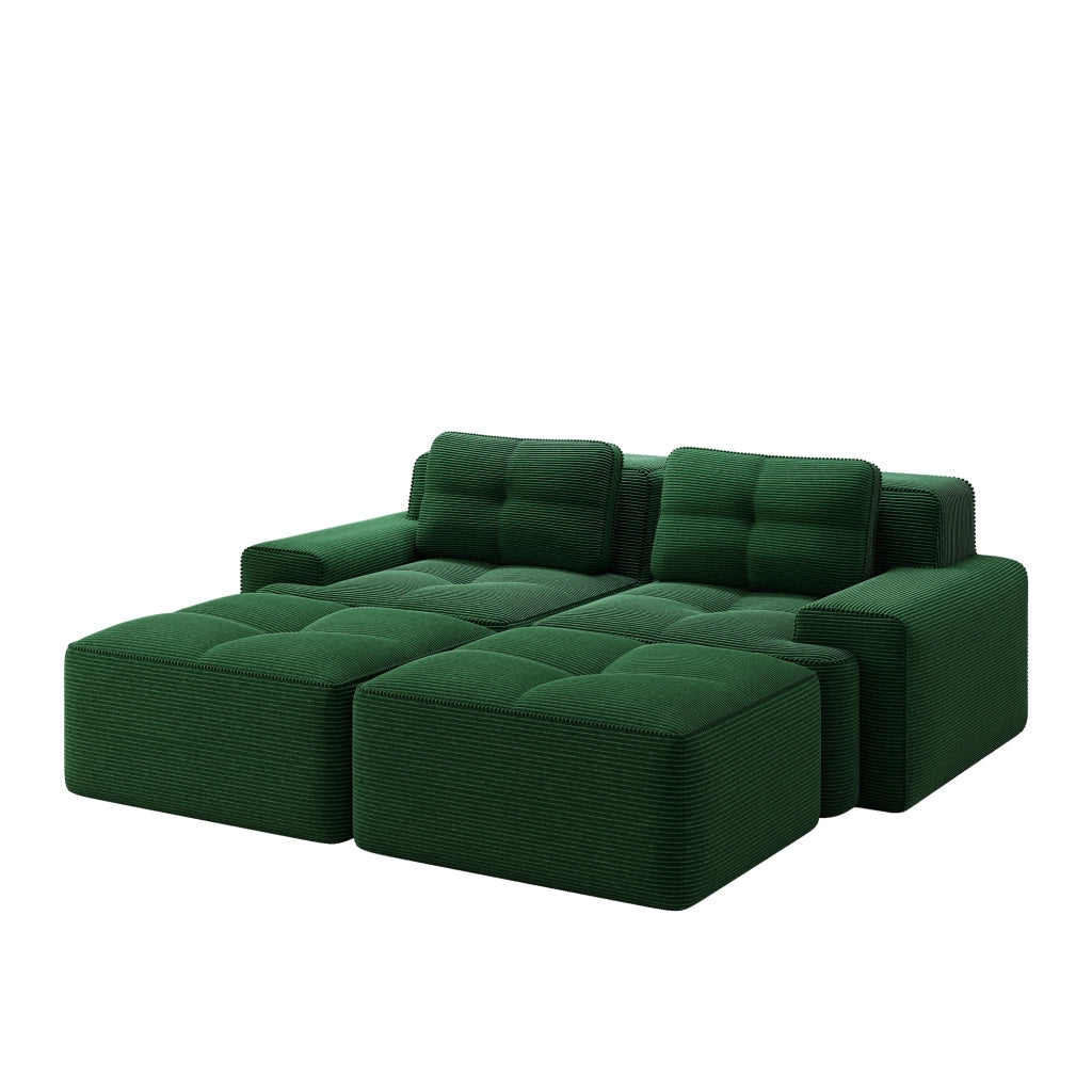 Divano Modulare a U con Ottoman ¨C Xylo ¨C Verde, Velluto a Coste, Componibile