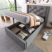 Letto imbottito 90x200 - Xylo - Grigio, struttura sollevabile