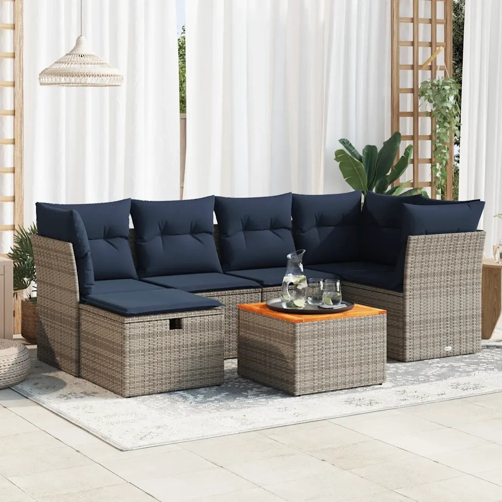 Set Divani da Giardino 7 pz con Cuscini Grigio in Polyrattan 3325764
