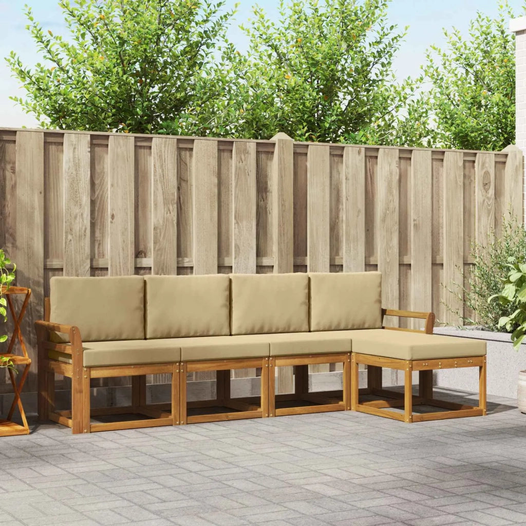 Set di divani da esterno con cuscino 5 pcs Naturale e Beige 3366256