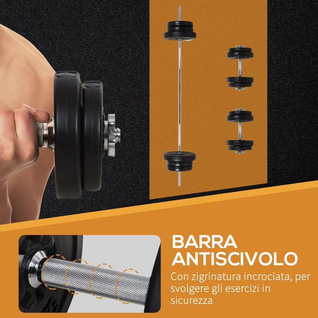 Set Bilanciere 2 Manubri Pesi 14 Dischi