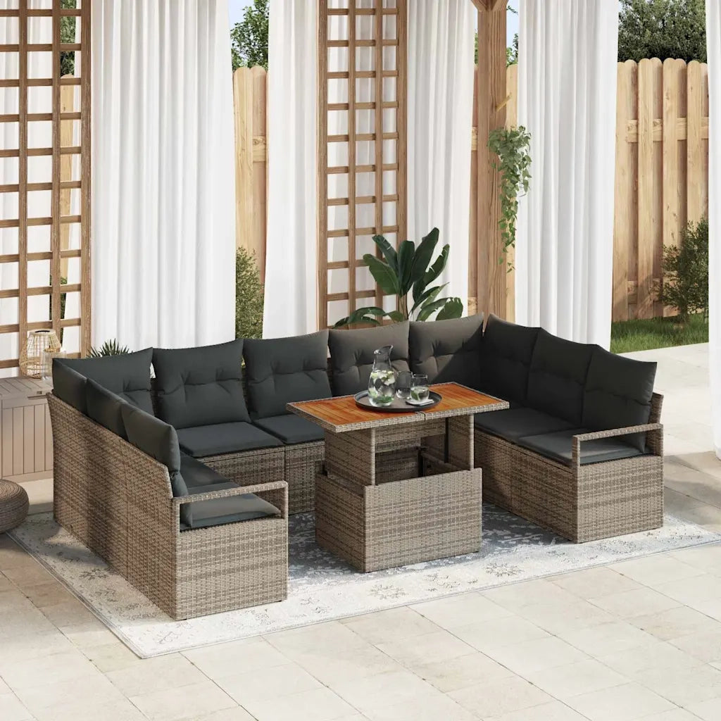 Set Divano da Giardino con cuscino 10 pcs Grigio e Marrone