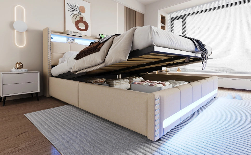 letto imbottito lino beige 180 x 200 cm