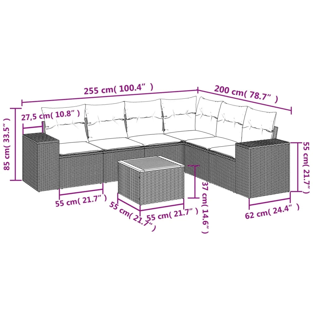 Set Divani da Giardino 7 pz con Cuscini Grigio in Polyrattan 3225465