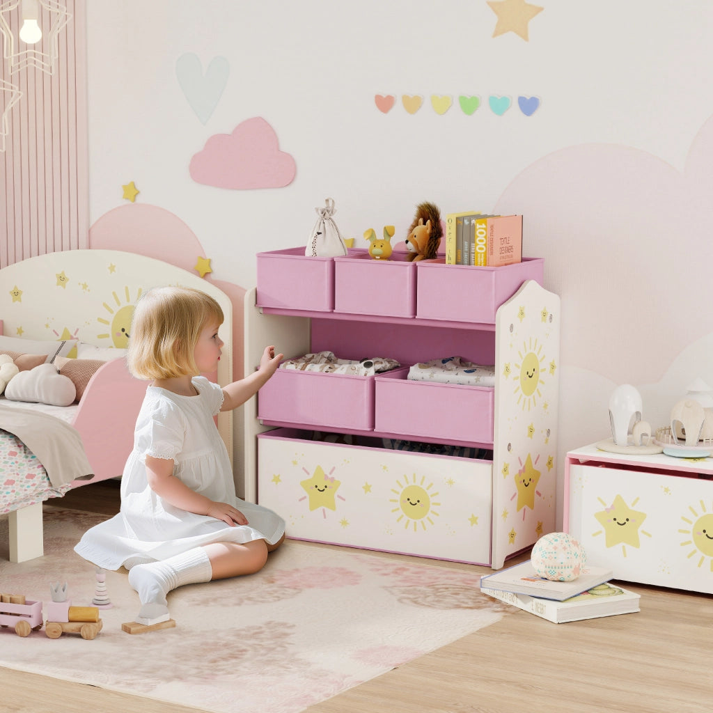 Libreria Porta Giocattoli 3 Livelli con 6 Cesti ¨C Minimal ¨C Rosa