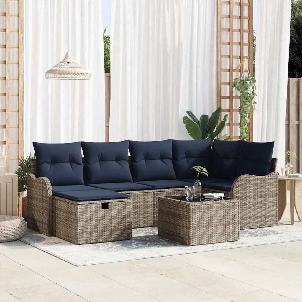 Set Divano da Giardino 7 pz Grigio e Blu Navy polyrattan 3358994