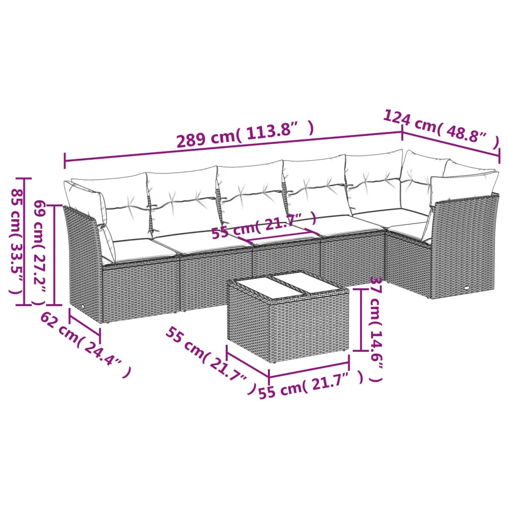 Set Divani da Giardino con Cuscini 7pz Nero Polyrattan
