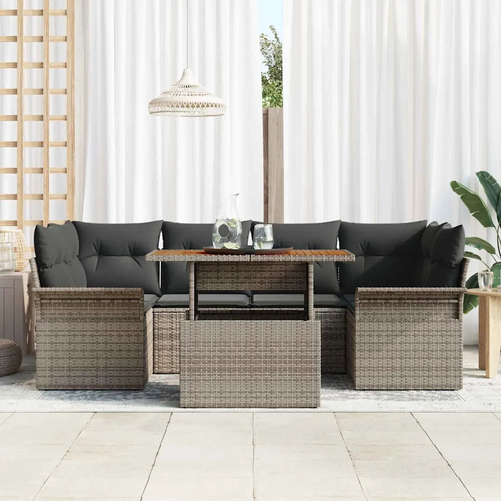 Set Divano da Giardino 7 pcs Grigio Poly Rattan 3358022
