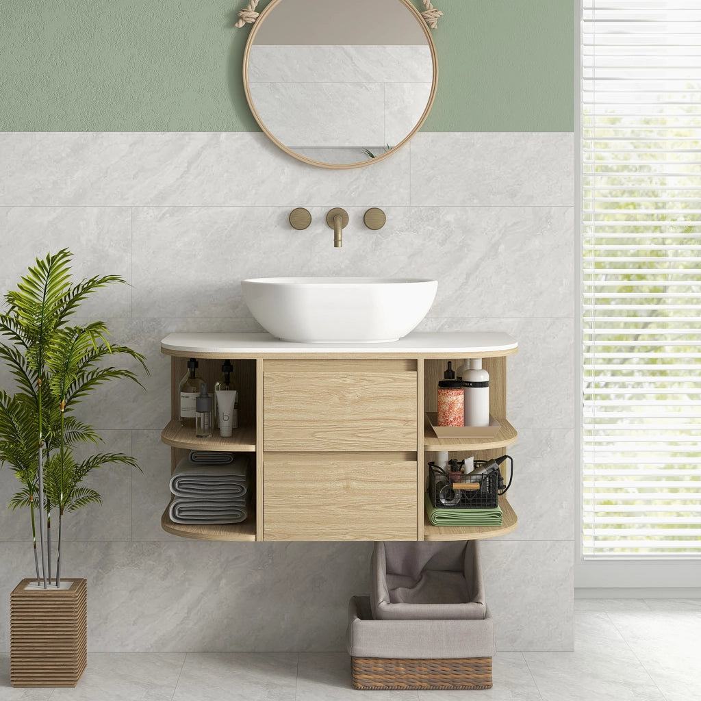 Mobiletto Sottolavabo Sospeso con Cassetti e Ripiani ¨C zephmum ¨C Marrone