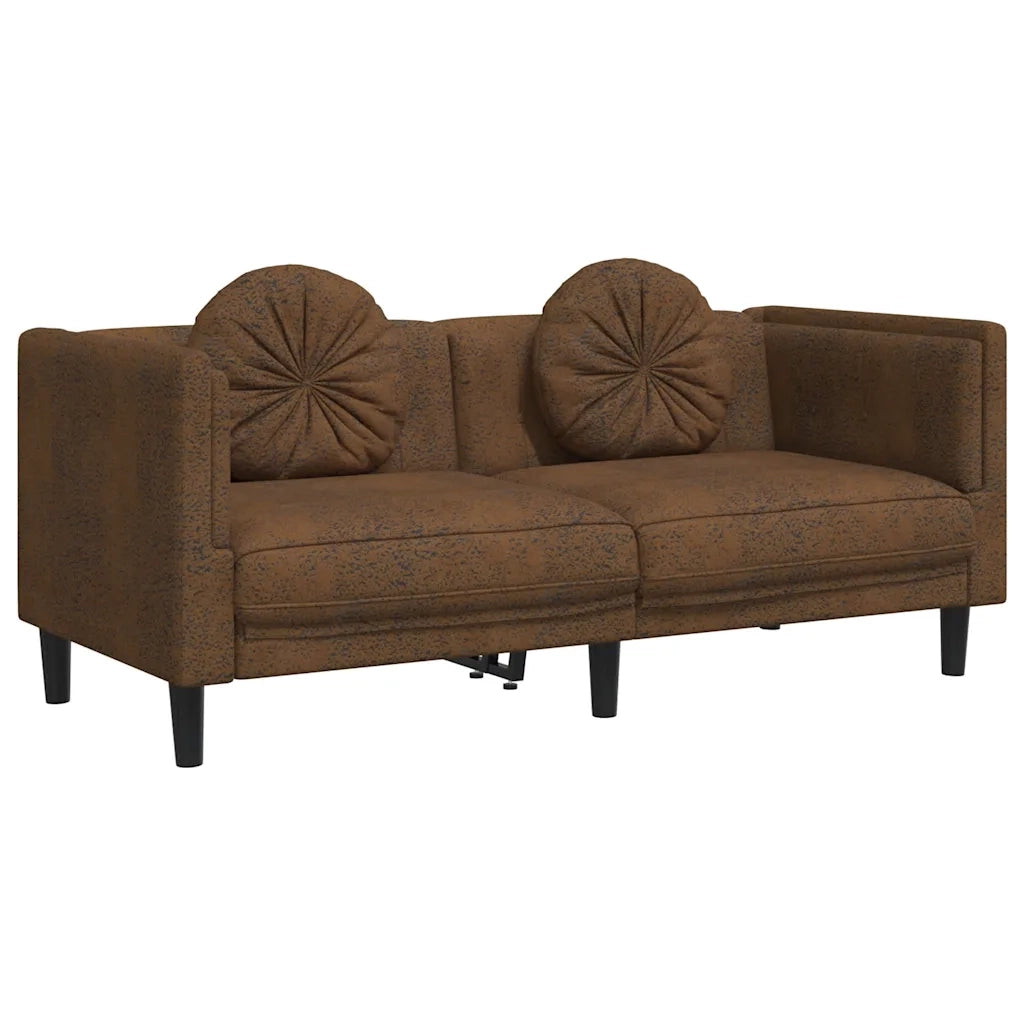 Divano a 2 Posti con Cuscini-Sofa 2 Posti con Cuscini Marrone in Similpelle Scamosciata