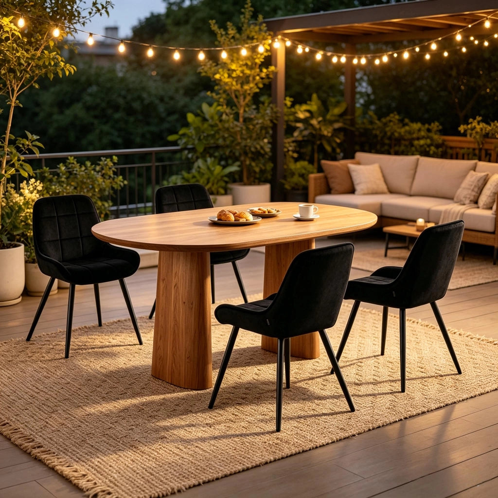 Sedia da Pranzo Set da 4 con Schienale Ergonomico e Piedini Regolabili, in Velluto Nero
