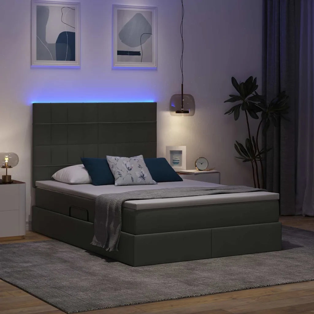 Letto con contenitore e LED con led Grigio scuro 140 x 190 cm