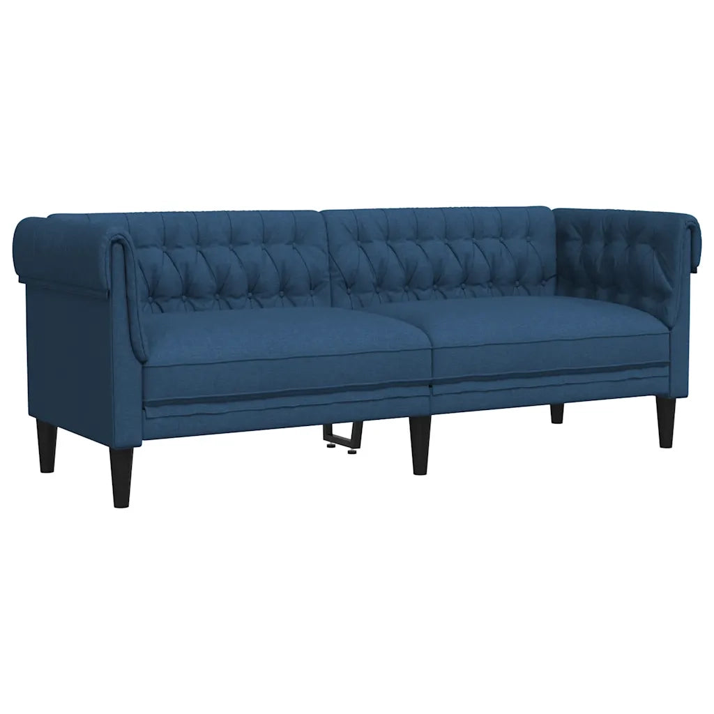 Divano Chesterfield a 3 Posti Blu in Tessuto 372562