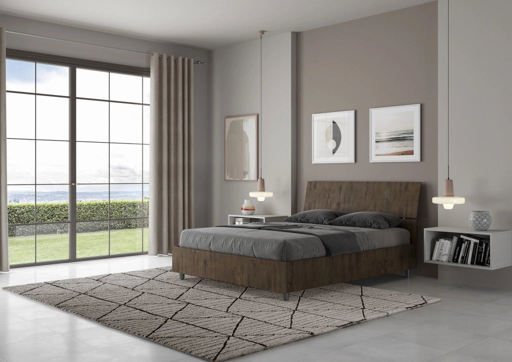 BS COM Letto matrimoniale francese con rete 140x200 testata inclinata noce