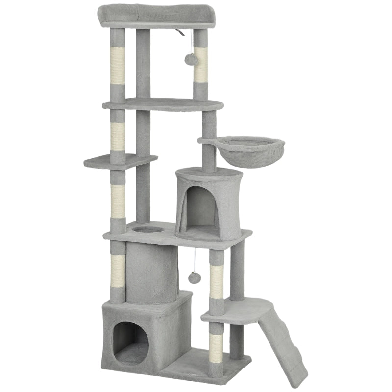TIRAGRAFFI per gatti 170 cm con tunnel, cuccette e base ampia, grigio chiaro
