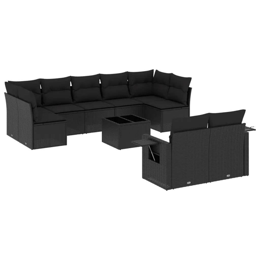 Set Divani da Giardino 10pz con Cuscini in Polyrattan Nero 3220624