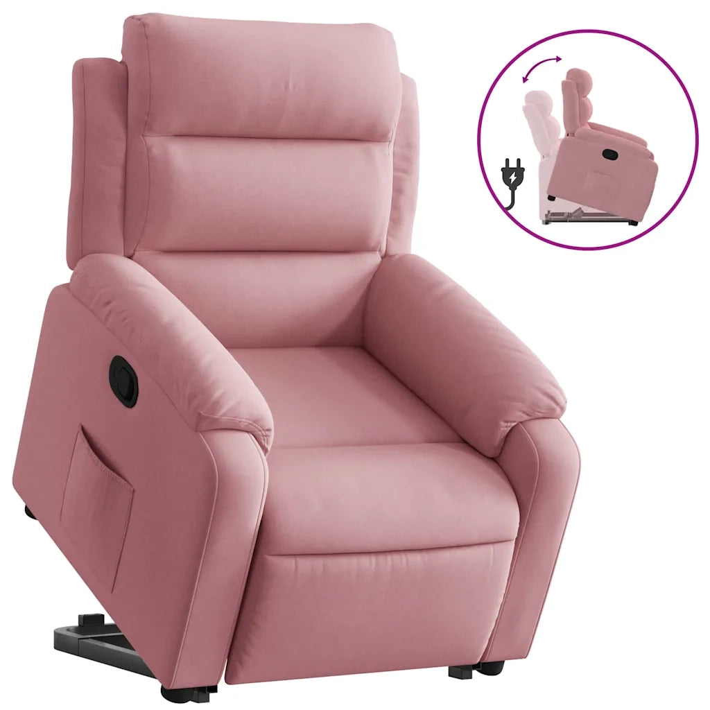 Poltrona Alzapersona Reclinabile Rosa in Velluto 3205096