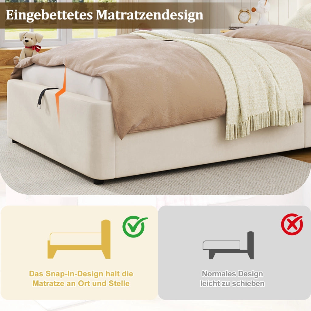 letto imbottito velluto beige 90 x 200 cm