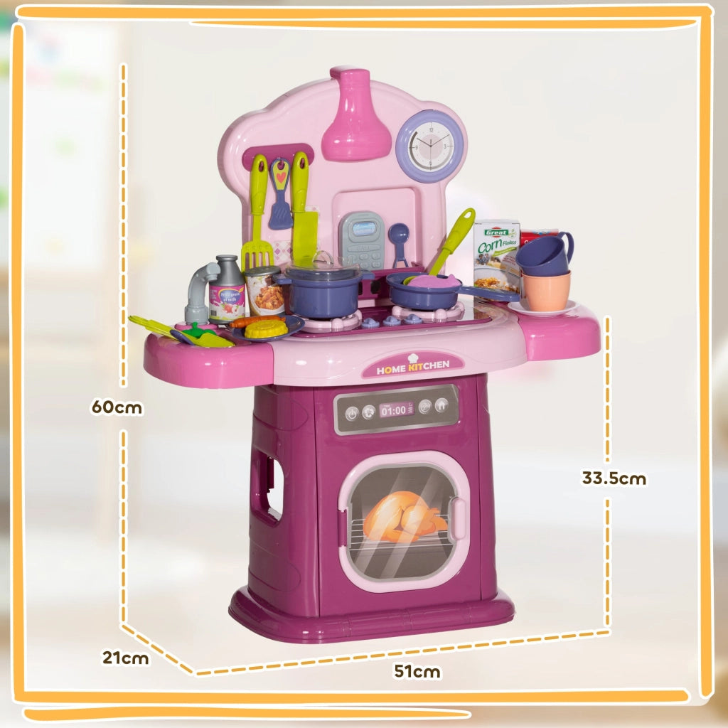 Cucina Giocattolo per Bambini 51x21x60 cm 38 Pezzi e Suoni Realistici Rosa