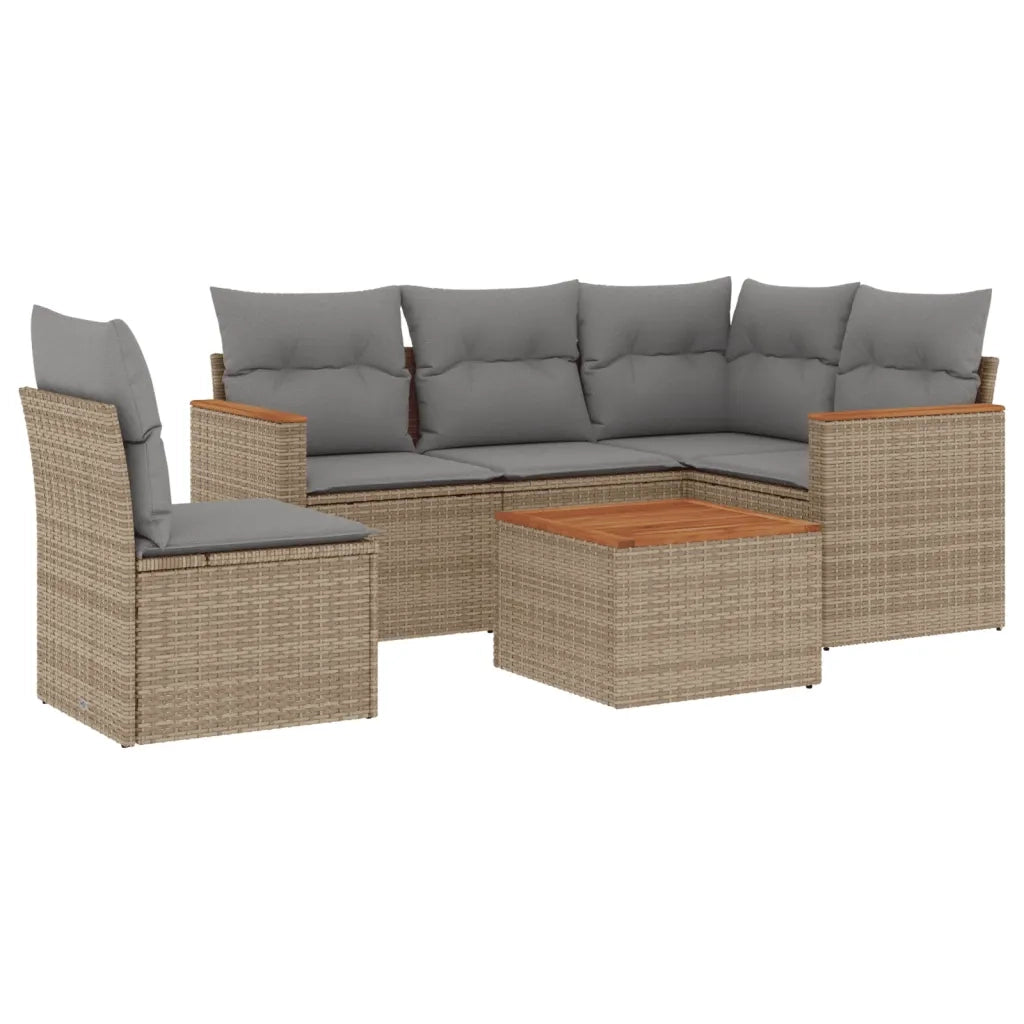 Set Divano da Giardino 6 pz con Cuscini Beige in Polyrattan 3258384