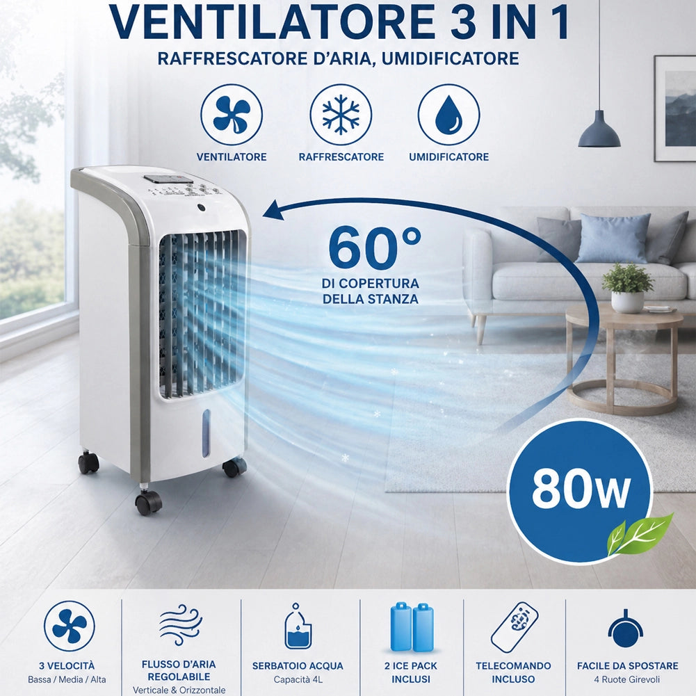 Raffrescatore Aria Air Cooler Ventilatore con Serbatoio Ghiaccio e Telecomando