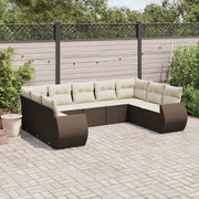 Set Divani da Giardino 9pz con Cuscini Marrone in Polyrattan 3221802