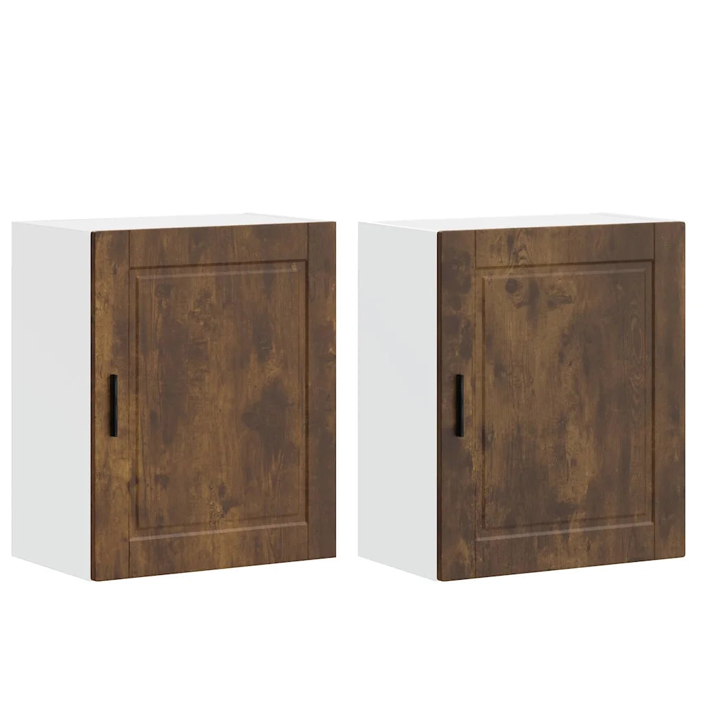 Pensili da Cucina 2 pz-Mobile Cucina da Parete Porto Rovere Fumo in Legno Multistrato