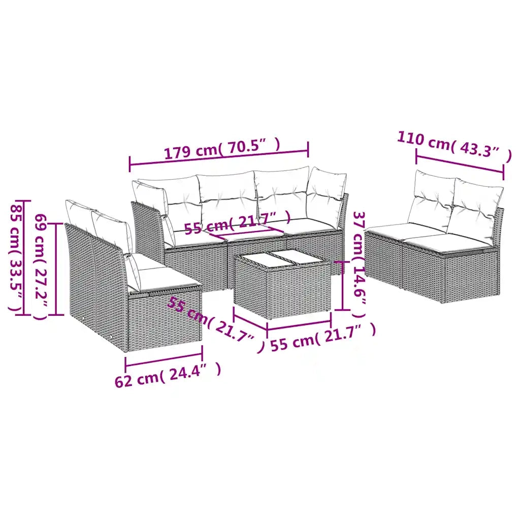 Set Divani da Giardino 8 pz con Cuscini Marrone in Polyrattan 3217423