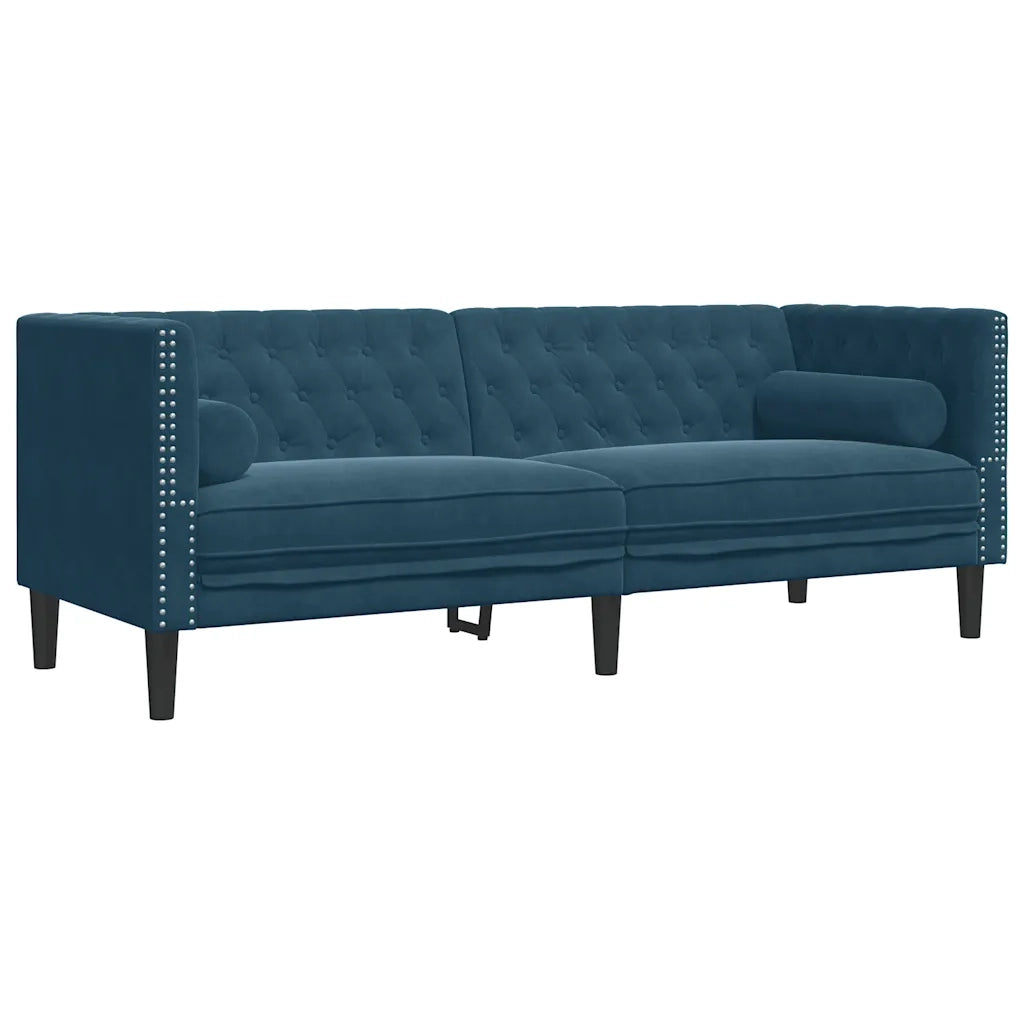 Set Divani Chesterfield 2pz con Cuscini Blu Velluto 3209299