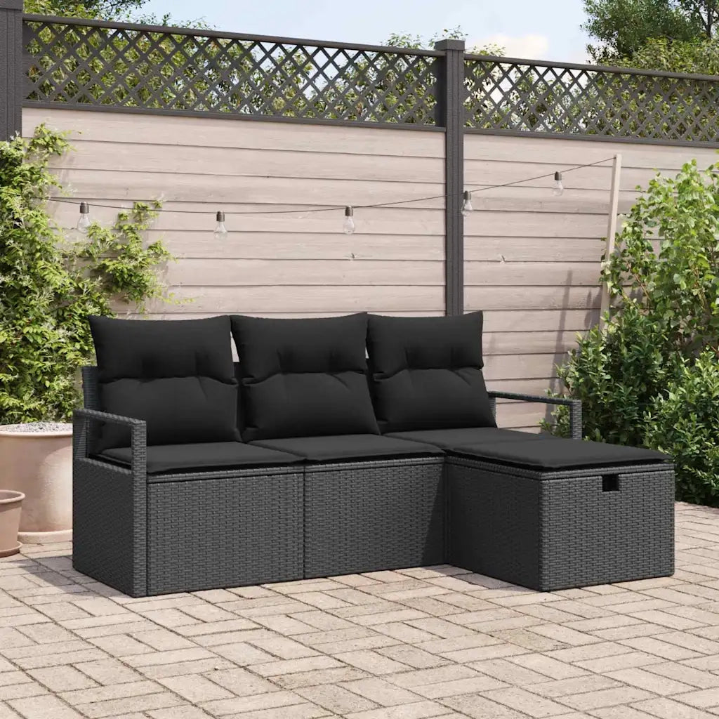 Set di divani con cuscino 4 pcs Nero polyrattan 3359152