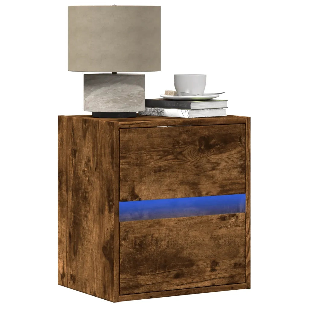 Comodini a Parete con luci LED 2 pz Rovere Fumo 3307970