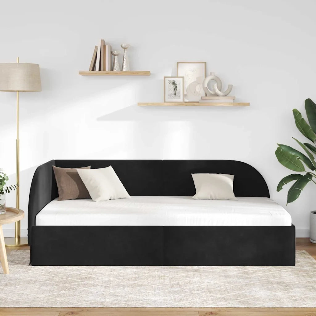 Cornice del letto ad angolo Nero 100 cm x 200 cm Velluto