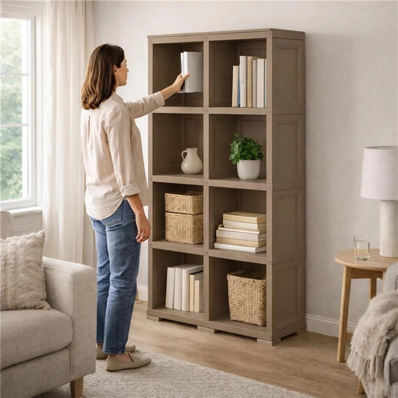 SCAFFALE 4 MODULI TAUPE 79X42,5X164 CM CON 2 PUNTALI – LIBRERIA ALTA CONTENITORE PER ZONA LIVING E STUDIO