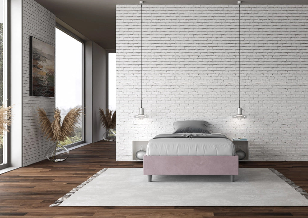 BS COM Letto una piazza e mezza con rete imbottito 110x190 microfibra glicine