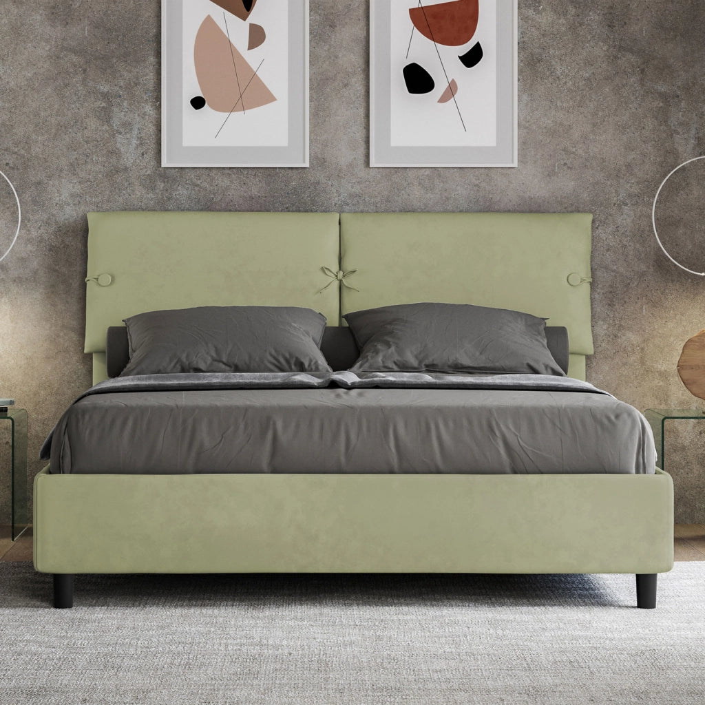 Letto Matrimoniale 160x200 cm con Rete e Contenitore con Testata e Alzata Comoda Imbottito in Microfibra Sleeper Tè