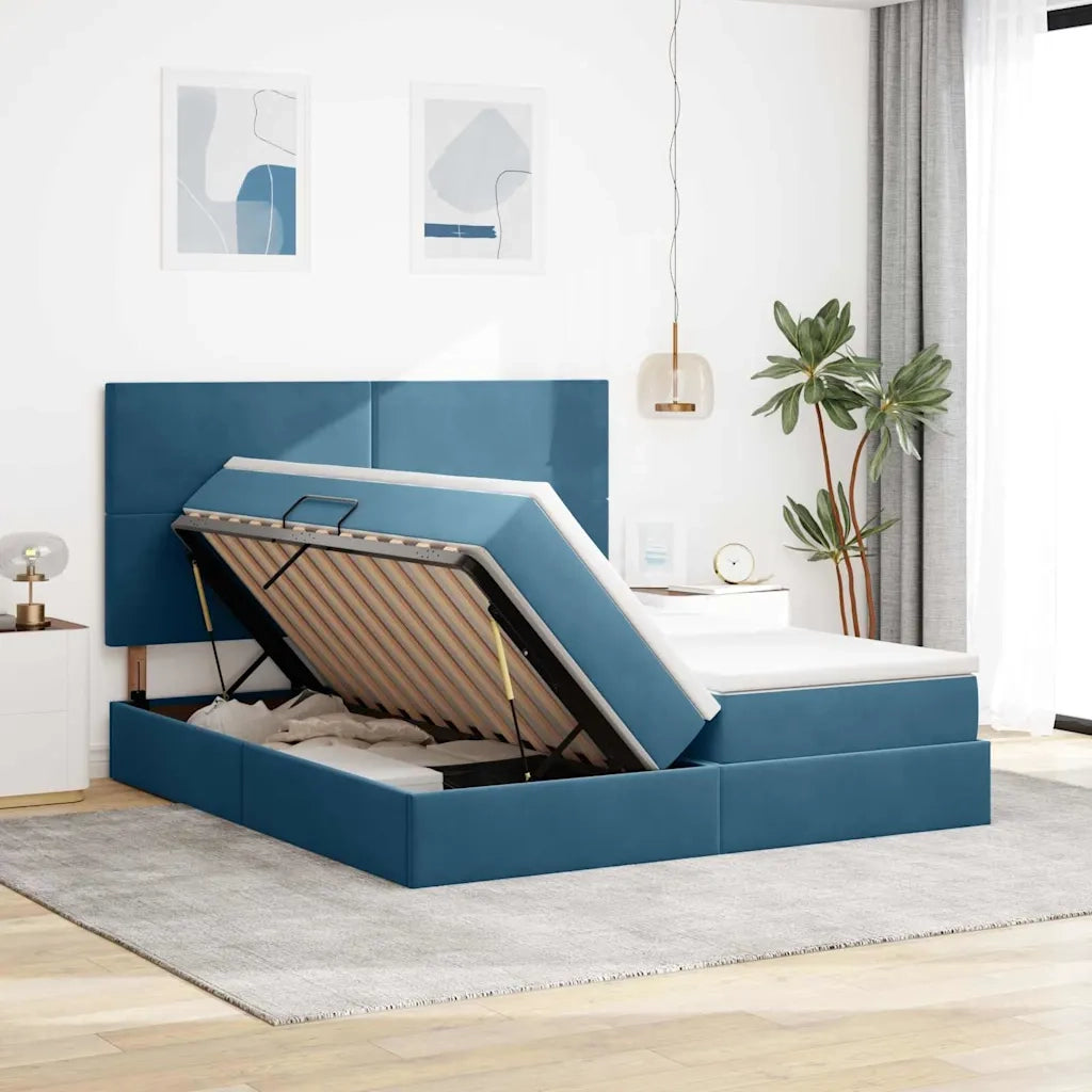 Letto con Contenitore Blu Scuro 200 x 200 cm Velluto