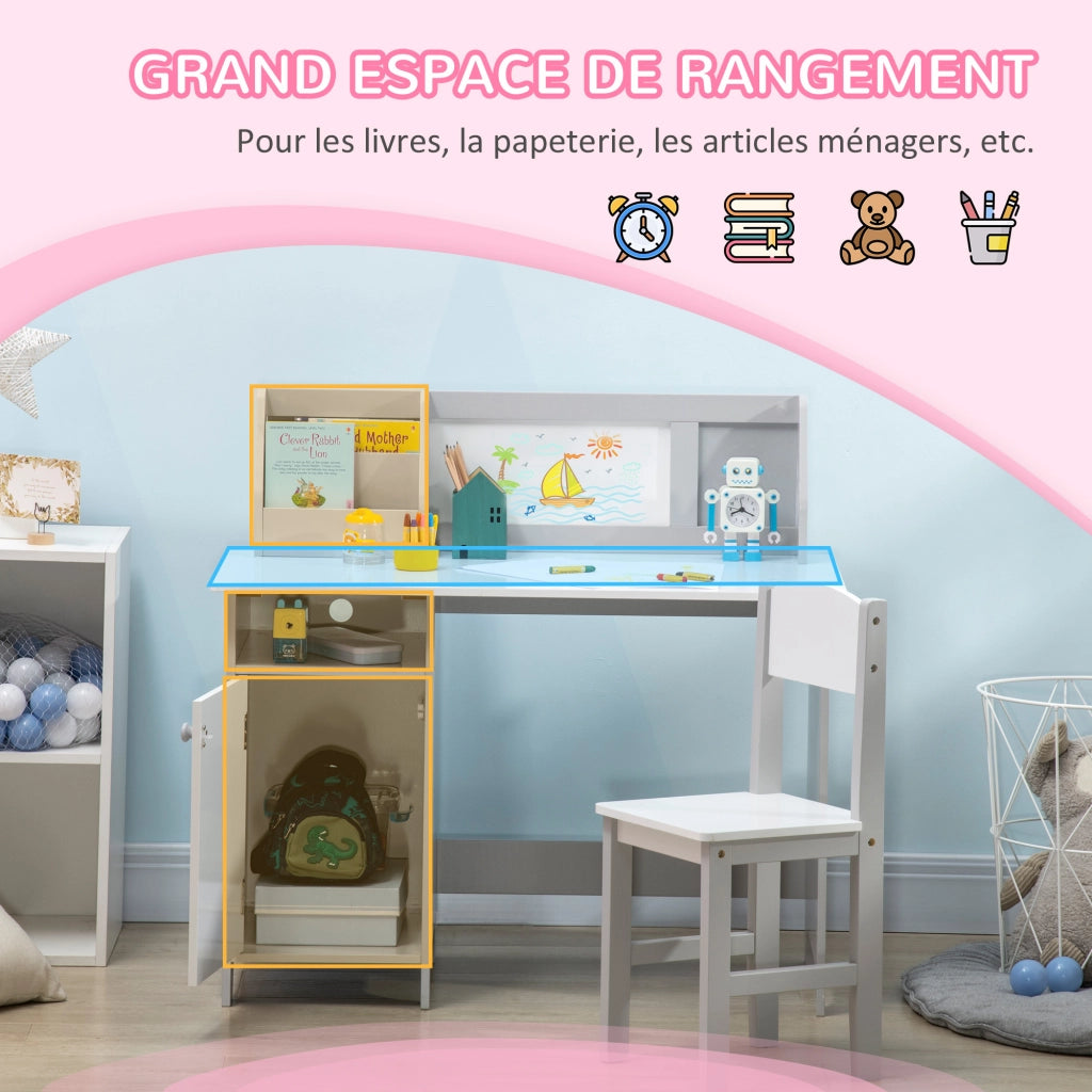 Set tavolo e sedia per bambini con lavagna bianca ¨C Xylo ¨C grigio 90x45x85 cm