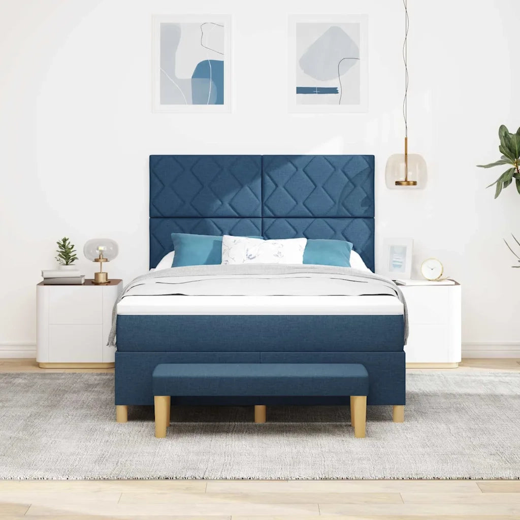 Letto a molle con cuscino con testiera Blu 190 x 140 cm Tessuto 3344379