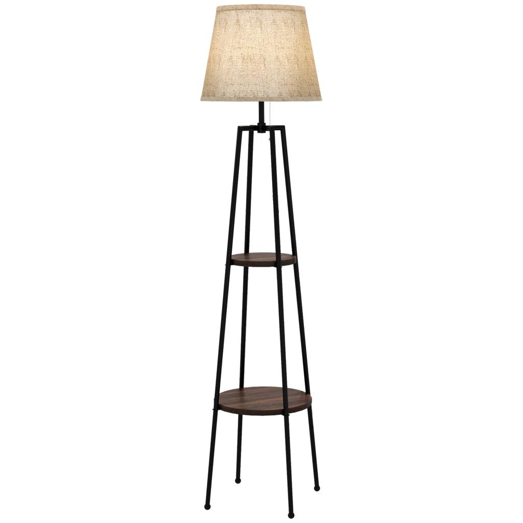 Lampada da Terra a 2 Ripiani ¨C Minimal ¨C Nero Marrone 42x166 cm