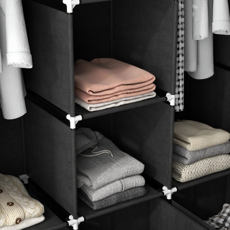 ARMADIO TESSILE con 2 aste, 5 ripiani e 3 cassetti 125x43x162,5 cm Nero