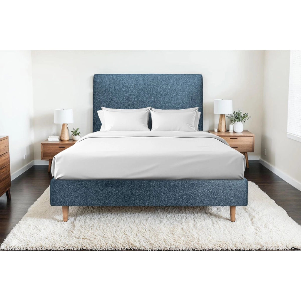 Testiera in tessuto bouclé blu liscio L160 cm