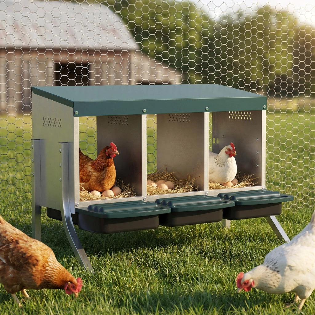 Nido per Galline con 3 Scomparti ¨C Xylo ¨C 84x55x61 cm Argento