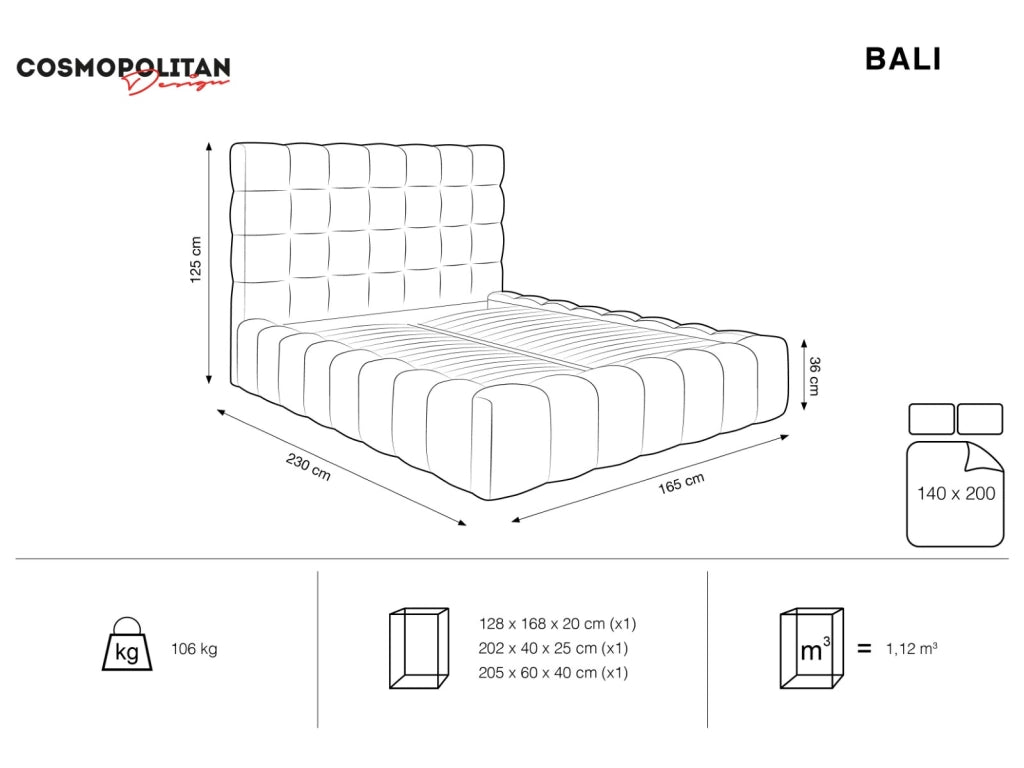 Cosmopolitan Design - Letto a cassettone con testiera "Bali" 140x200cm in velluto blu reale 