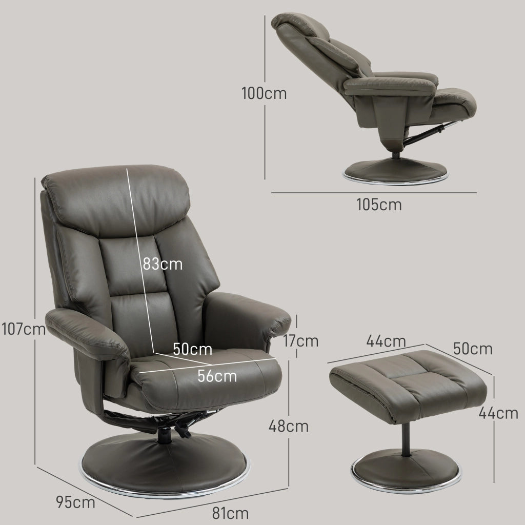 Poltrona Relax con Poggiapiedi e Schienale Regolabile ¨C Minimal ¨C Pelle Grigio