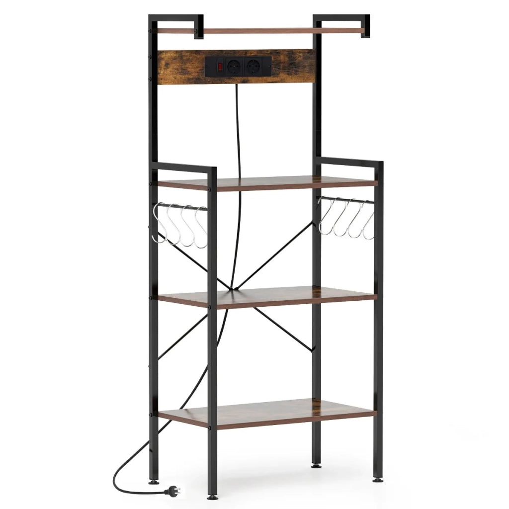 Scaffale per pasticceria 59 x 34 x 136 cm con presa di corrente integrata pratico design rustico industriale in metallo e legno 20_0014811