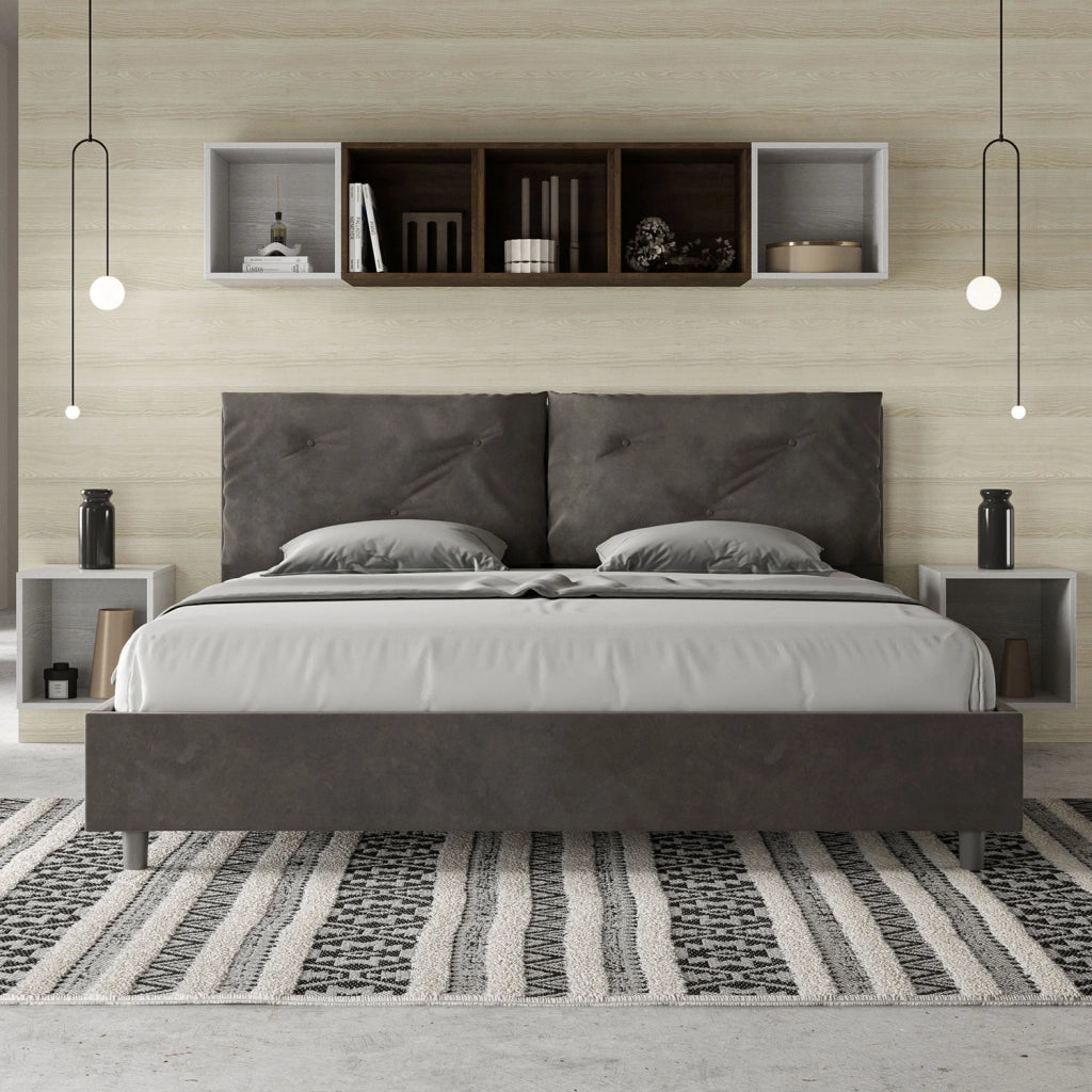 BS COM Letto matrimoniale king size senza rete imbottito 190x190 microfibra grigio Large