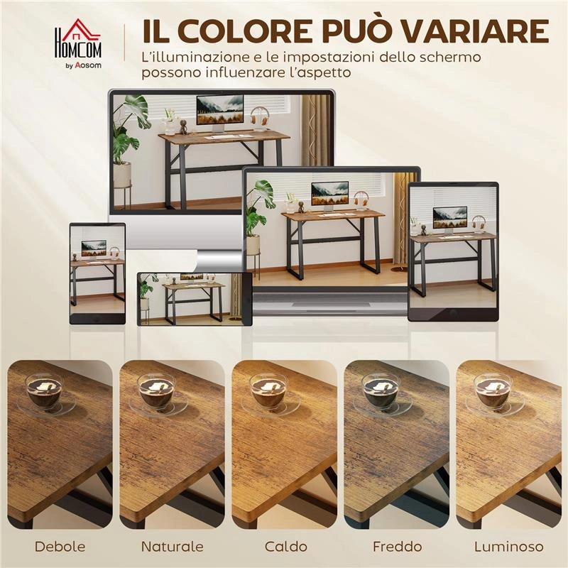 SCRIVANIA PER CAMERA STILE INDUSTRIALE CON ANGOLI ARROTONDATI, IN LEGNO E ACCIAIO, 120X60X76 CM, NERO E MARRONE