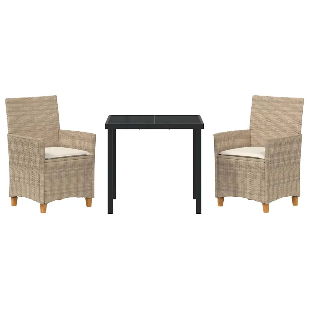 Set da Pranzo per Giardino 3 pcs Beige polyrattan