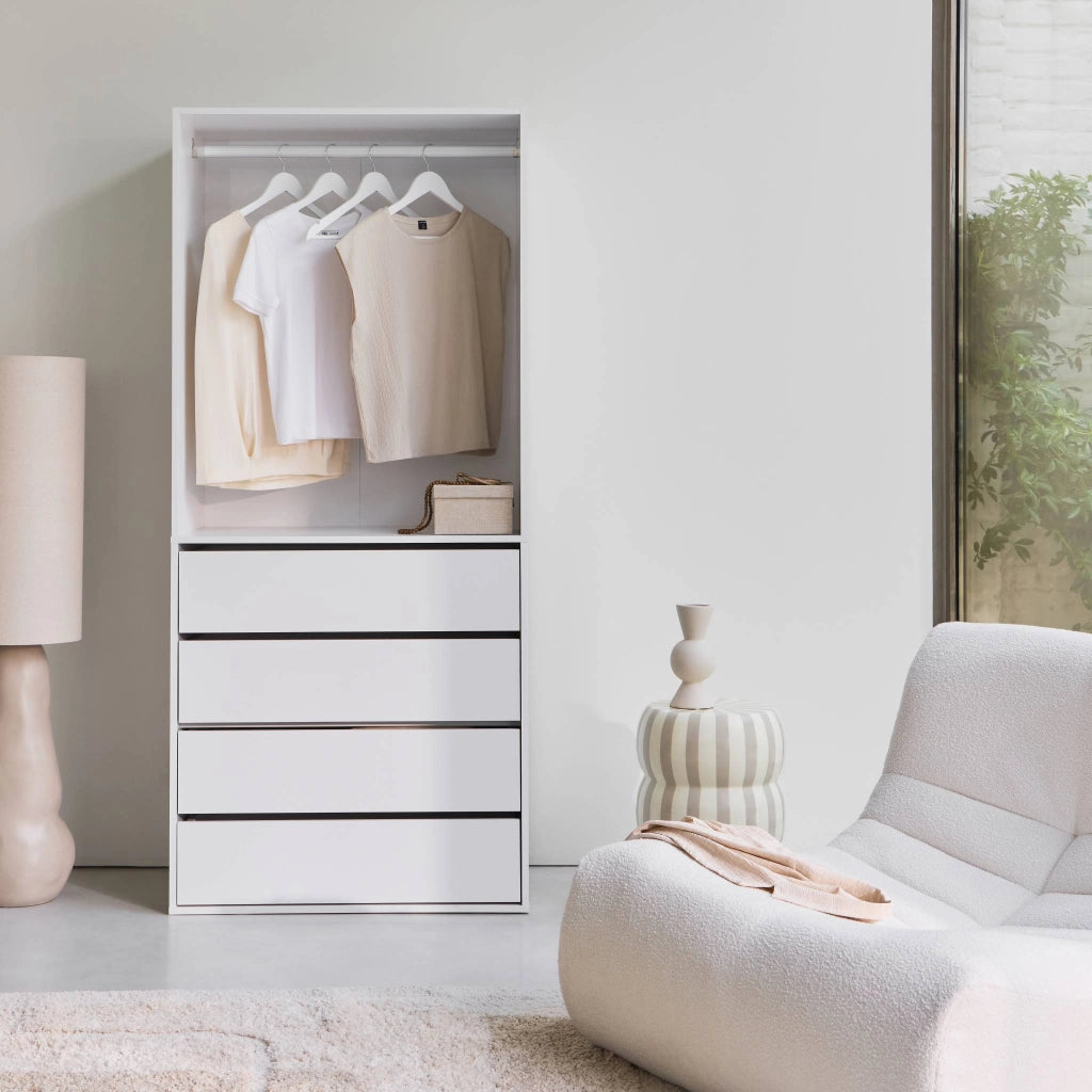 Modulo guardaroba con 4 cassetti e 1 spazio appendiabiti, bianco