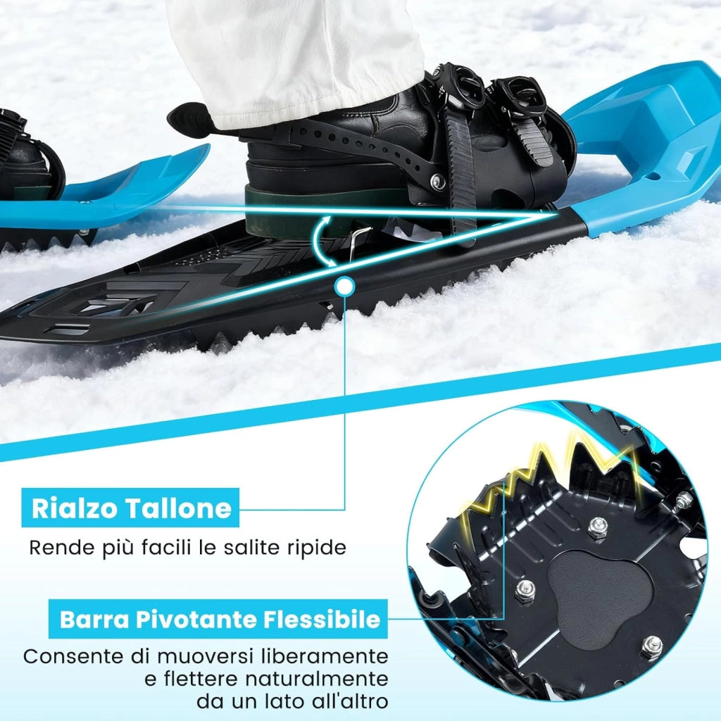 Set Racchette da Neve 35-45 per Uomo, Donna e Gioventù, Bastoncini da Trekking Telescopici 95-135 cm con Punte in Tungsteno, Dischi Neve e Dischi Fango, Ciaspole da Neve Leggere con Borsa